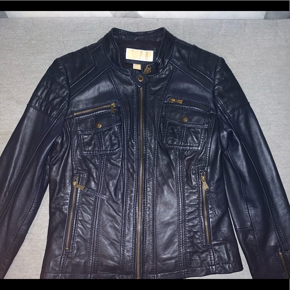 michael kors navy leather jacket